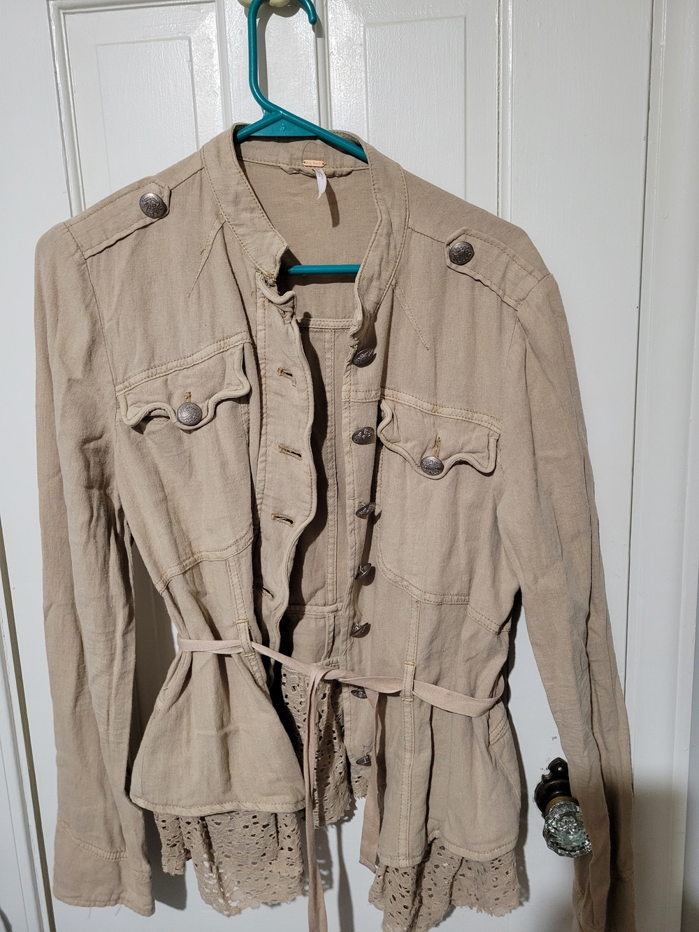 Free People Tan Utility Jacket with Lace Hem